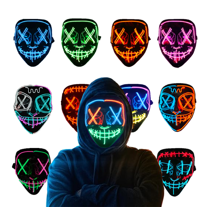 Led Purge Mask Halloween - Masker Neon Nirkabel Bercahaya untuk Cosplay,