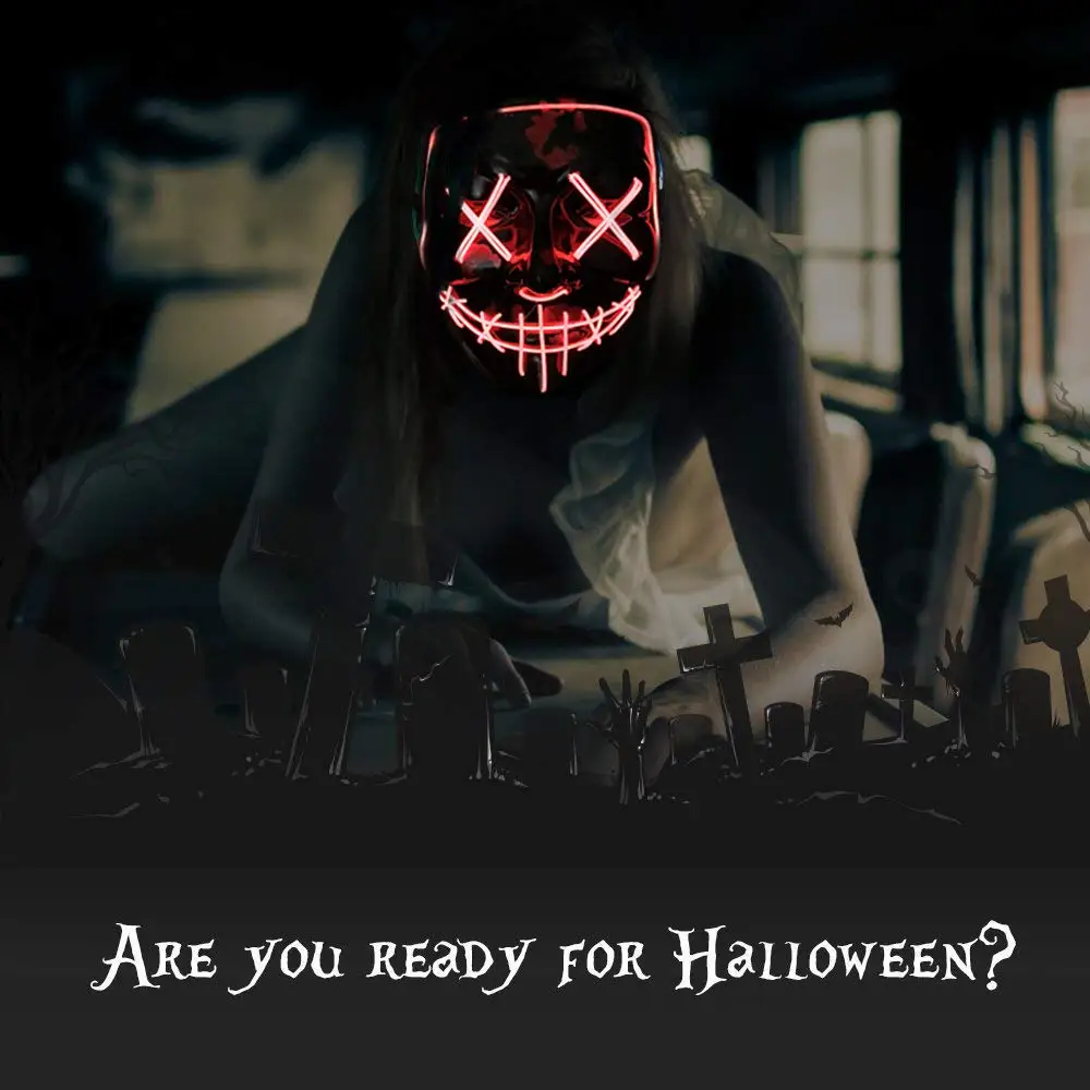Topeng Halloween Neon LED untu - Led Purge Mask Halloween ulasan dan harga