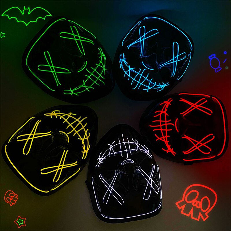 Topeng Halloween Neon LED, Top - Led Purge Mask Halloween ulasan dan harga